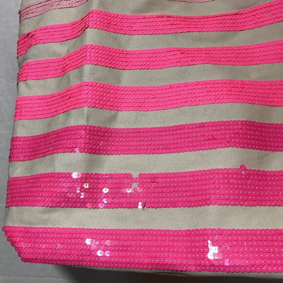 Victoria's Secret Pink & White Sequin Tote Bag 2016 Sparkly Bling Glam EUC Vacay - Picture 3 of 14